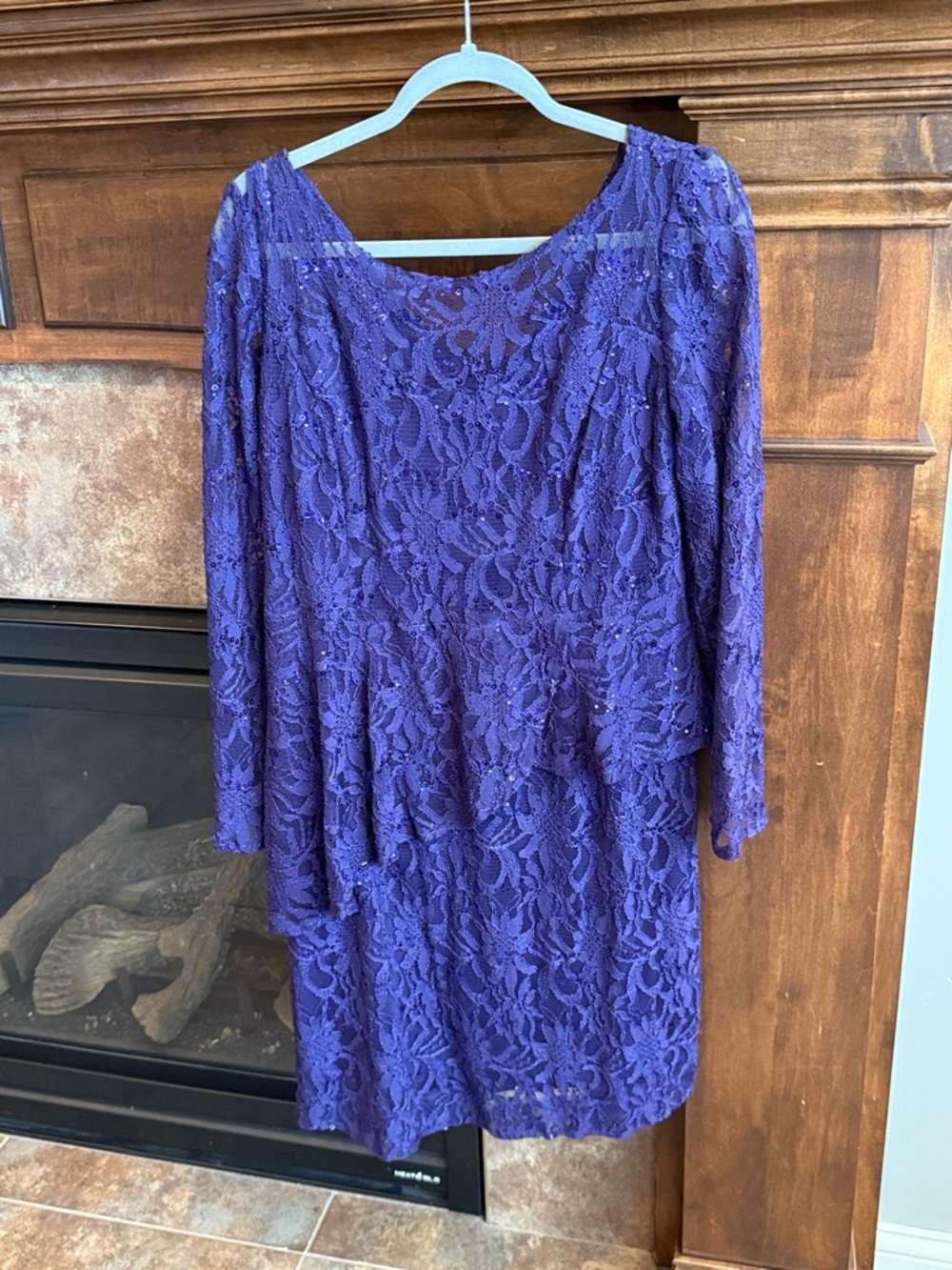 Vintage Ursula of Switzerland knee length lace sparkly purple formal dress M/L